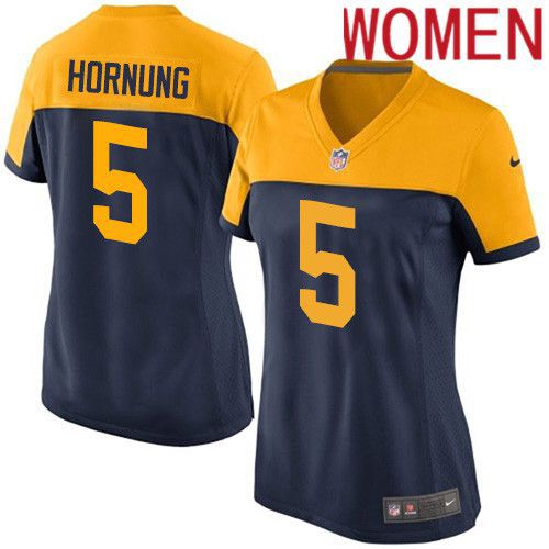 Women Green Bay Packers 5 Paul Hornung Navy Blue Nike Alternate Game NFL Jersey